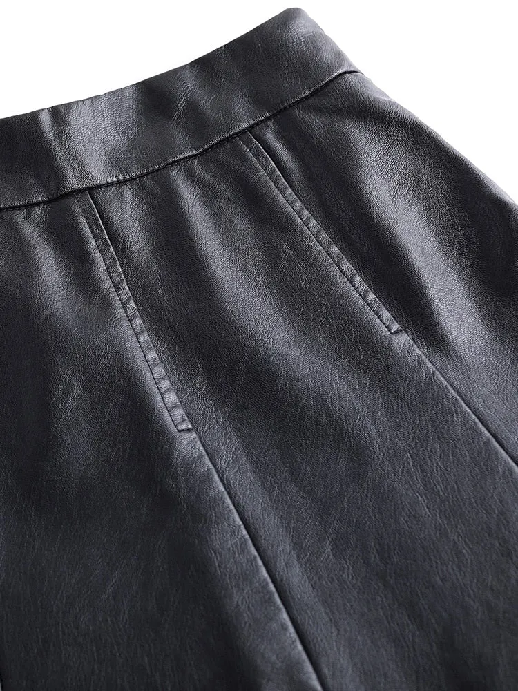 A-line Women  Pu Leather Short Skirt High Waist All-Match  Skirt Elegant