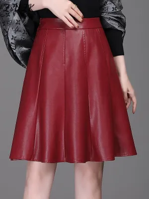 A-line Women  Pu Leather Short Skirt High Waist All-Match  Skirt Elegant