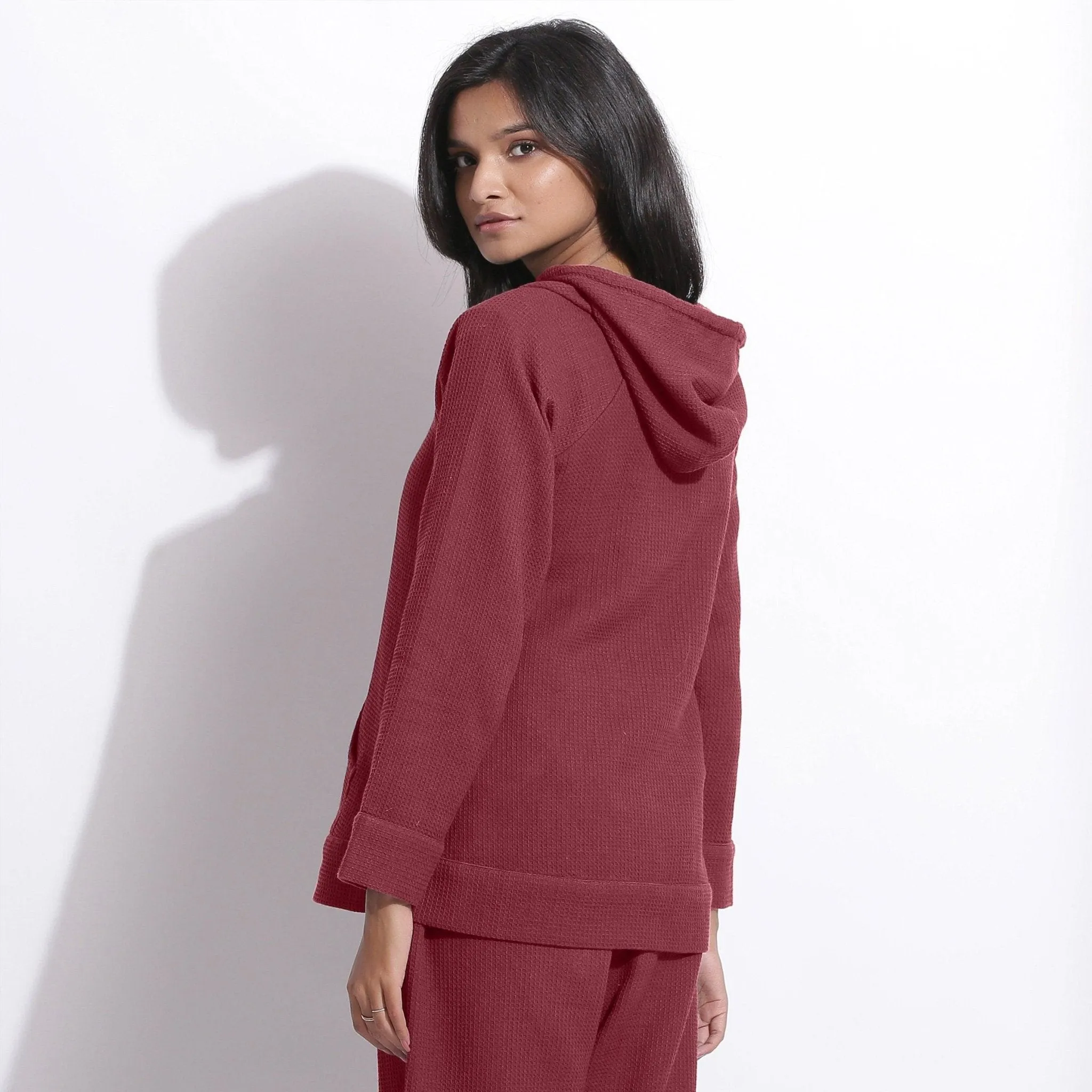 Barn Red Warm Cotton Waffle Hoodie Sweatshirt
