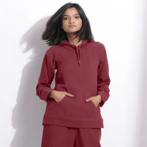 Barn Red Warm Cotton Waffle Hoodie Sweatshirt