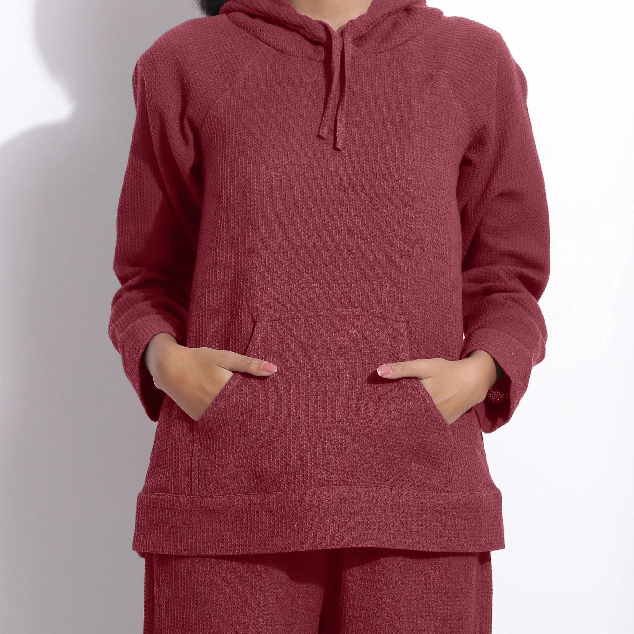 Barn Red Warm Cotton Waffle Hoodie Sweatshirt