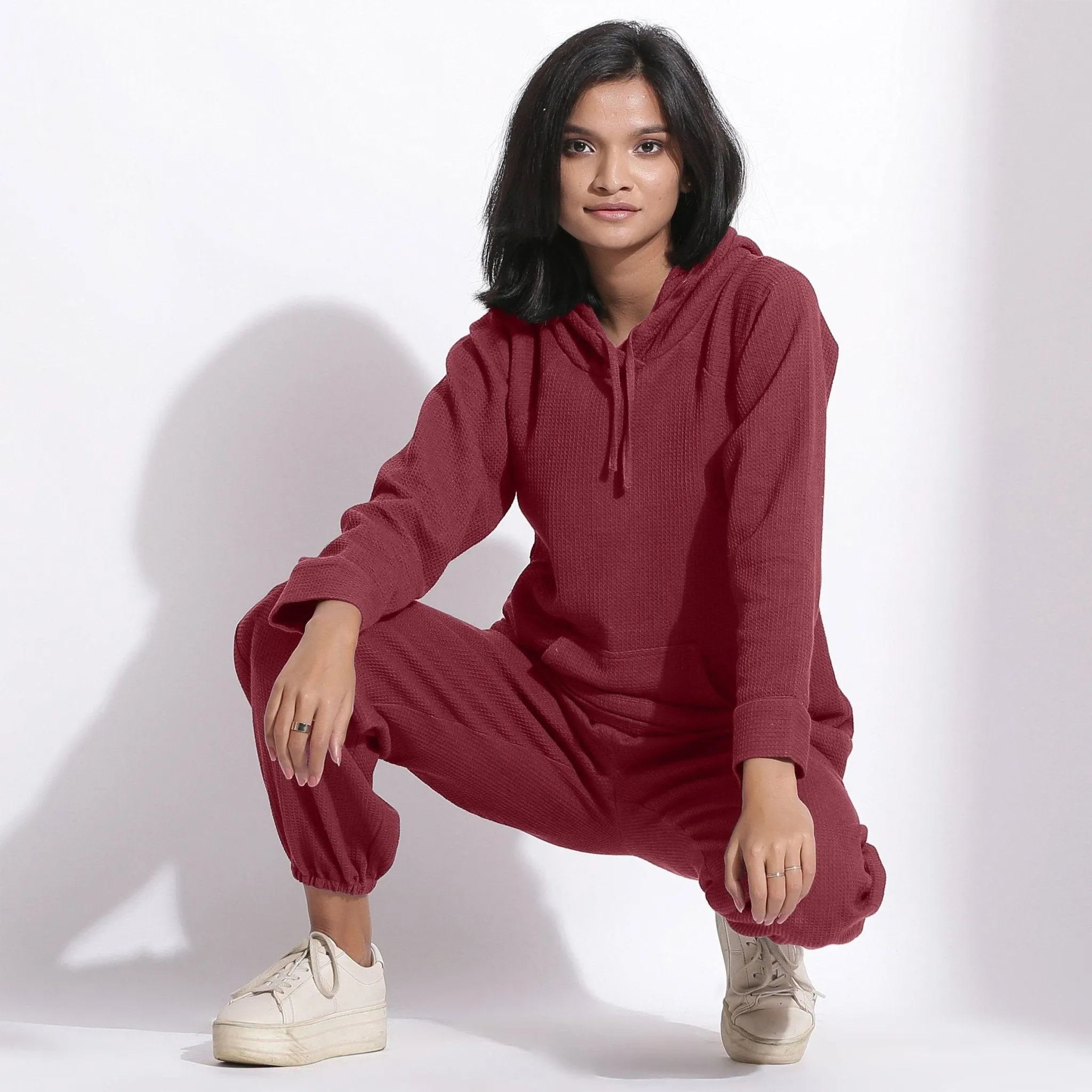 Barn Red Warm Cotton Waffle Hoodie Sweatshirt