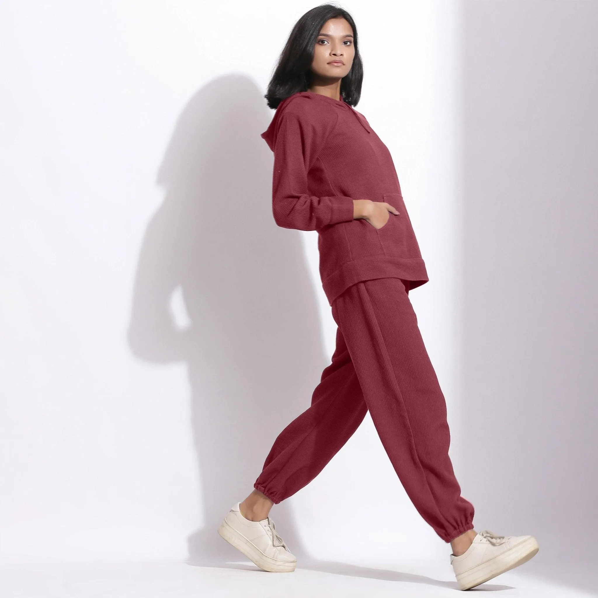 Barn Red Warm Cotton Waffle Hoodie Sweatshirt