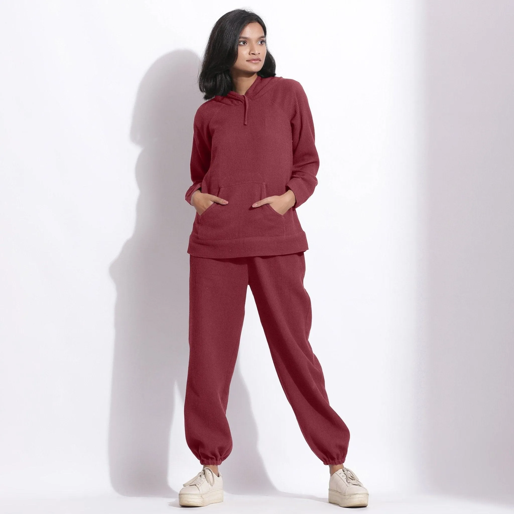 Barn Red Warm Cotton Waffle Hoodie Sweatshirt