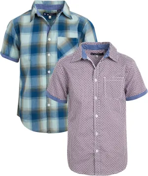 Ben Sherman Boys' Short Sleeve Button Down Shirt - 2 Pack 100% Cotton Breathable Woven Dress Shirts for Boys (Sizes: 8-18)