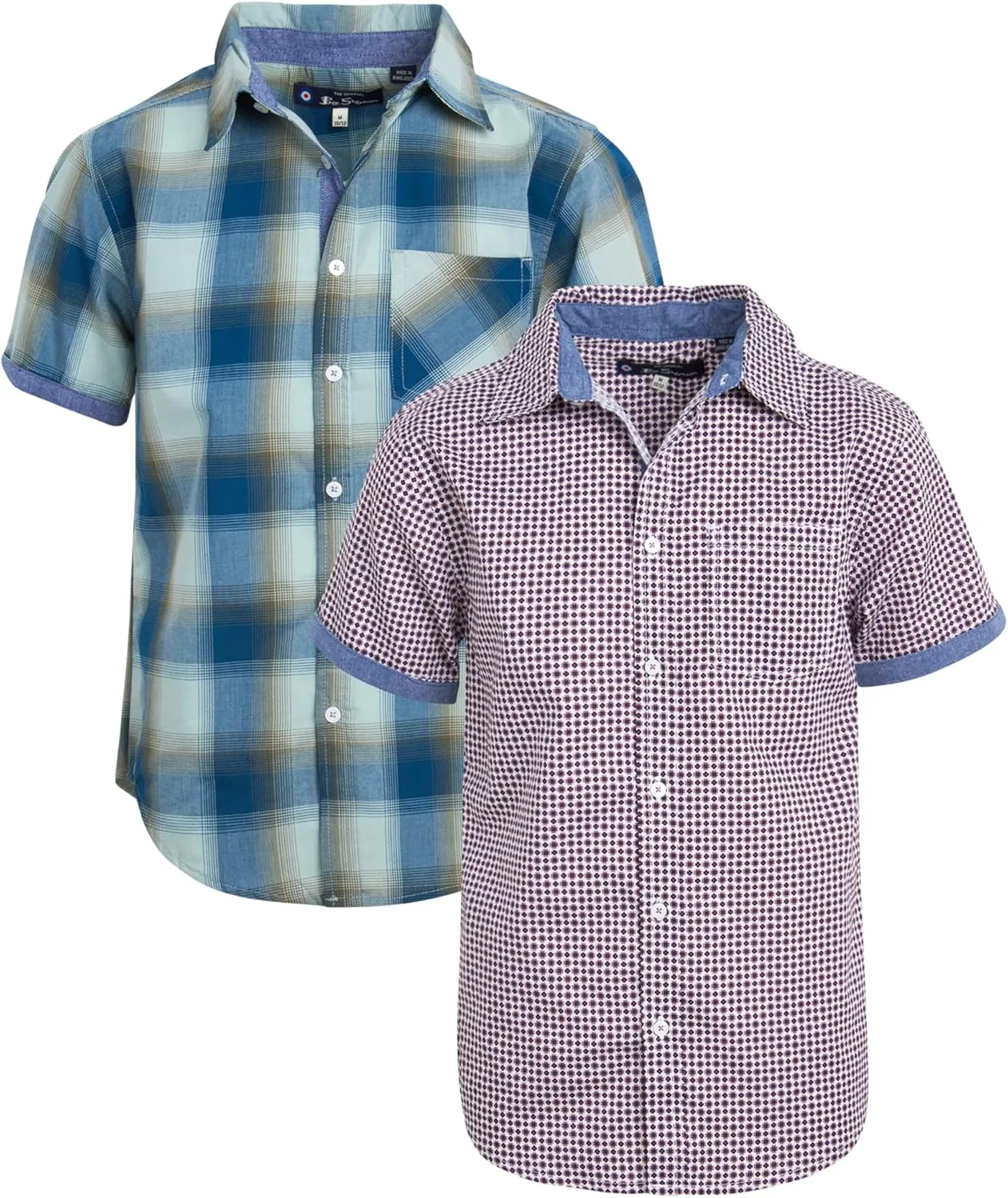 Ben Sherman Boys' Short Sleeve Button Down Shirt - 2 Pack 100% Cotton Breathable Woven Dress Shirts for Boys (Sizes: 8-18)
