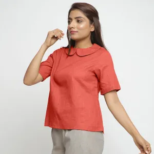 Brick Red Cotton Essential Peter Pan Collar Top