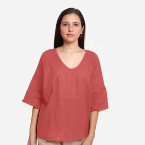 Brick Red Cotton High-Low Drop Shoulder Top