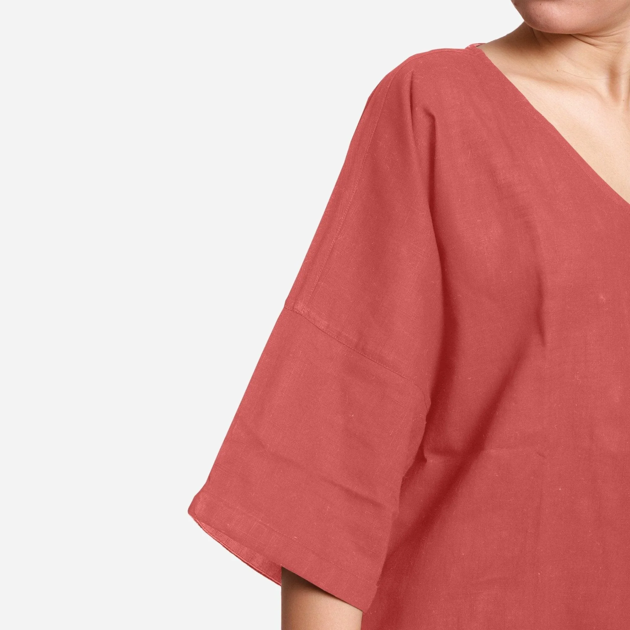 Brick Red Cotton High-Low Drop Shoulder Top