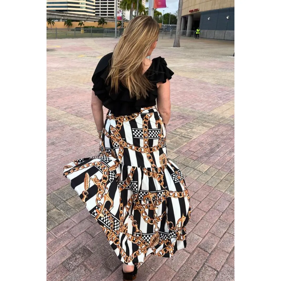 Chain Print Long Skirt
