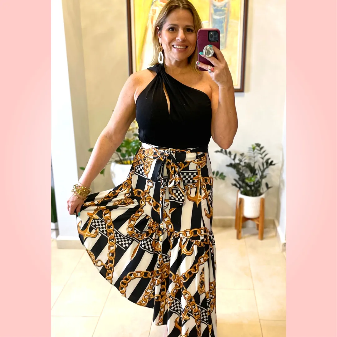 Chain Print Long Skirt