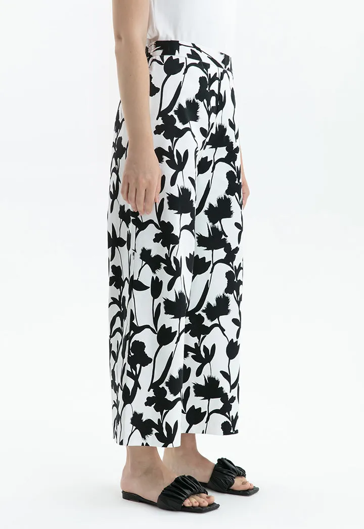 Choice Leaf Printed Two Tone Trouser Off White/Black