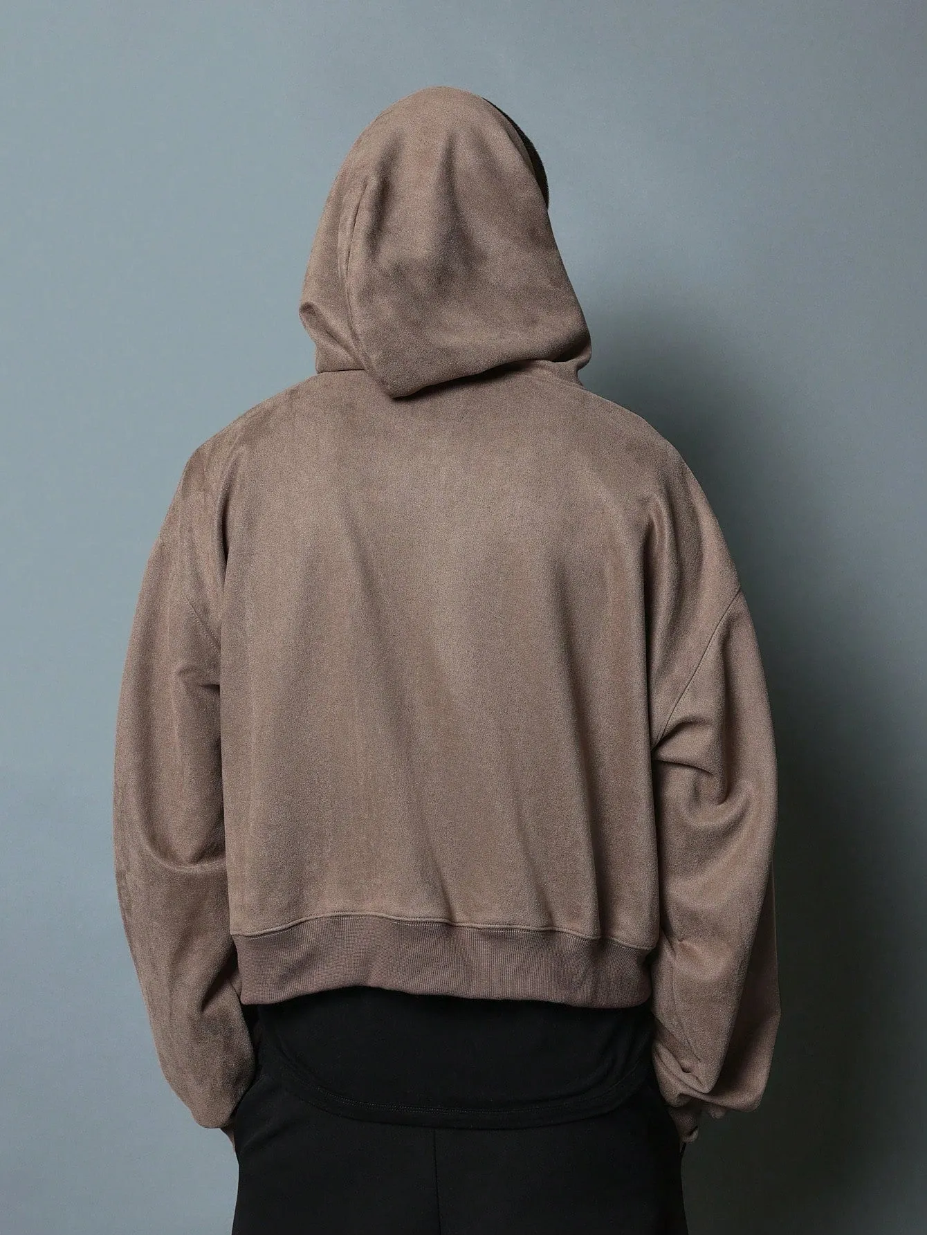Crop Fit Suedette Overhead Hoodie With Embroidery
