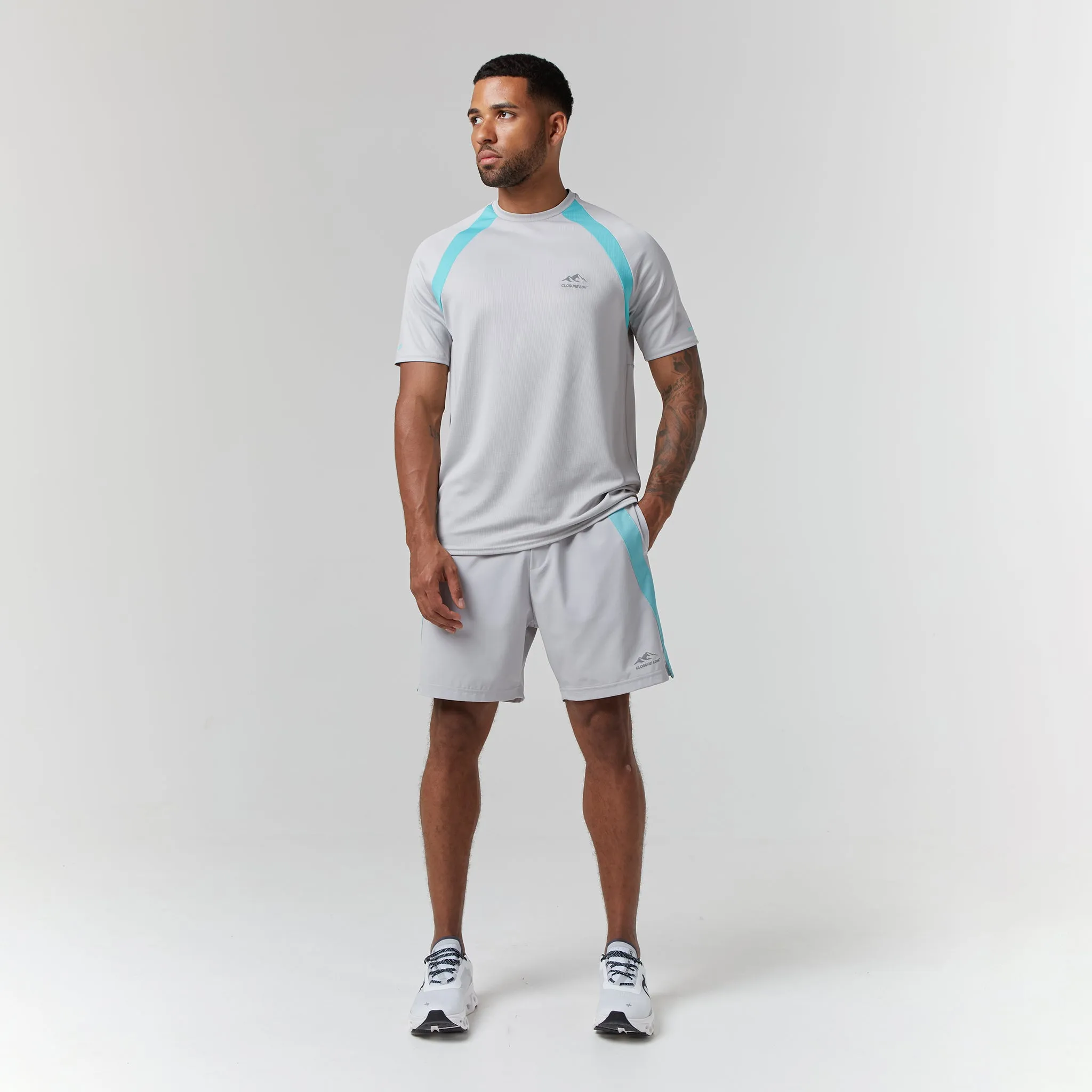 Cut & Sew Stripe Training Twinset I Ice Grey Aqua