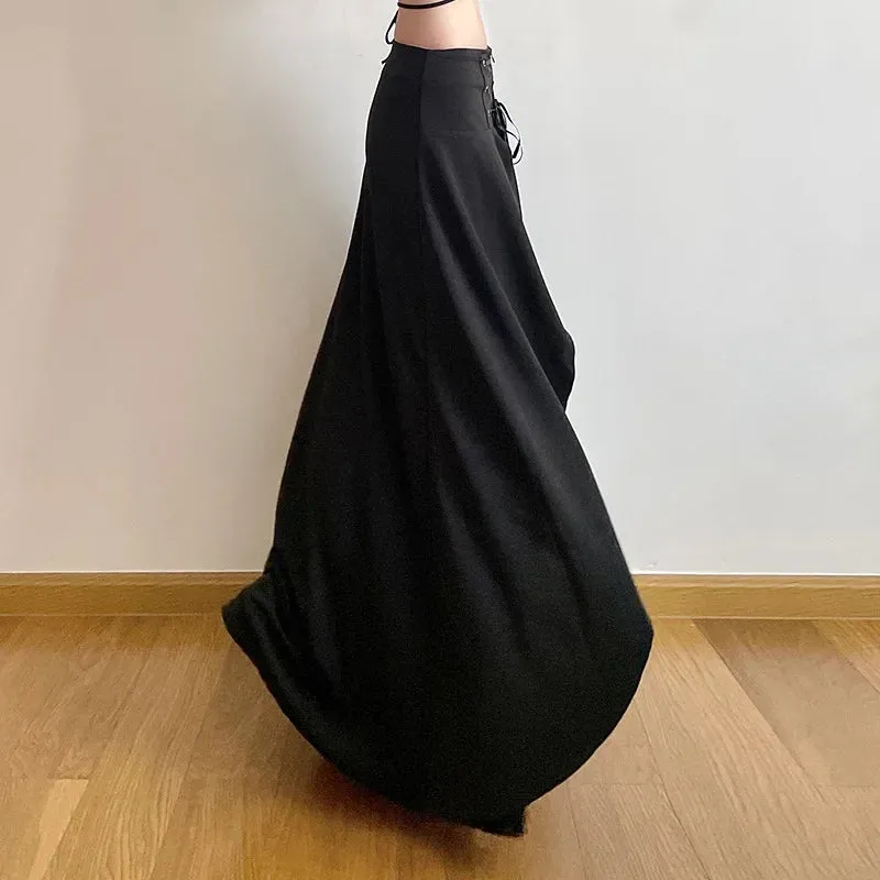 Elegant A-Line Skirt for Women: High Waist Layered Ruffle Maxi for Parties and Weddings in Solid Black