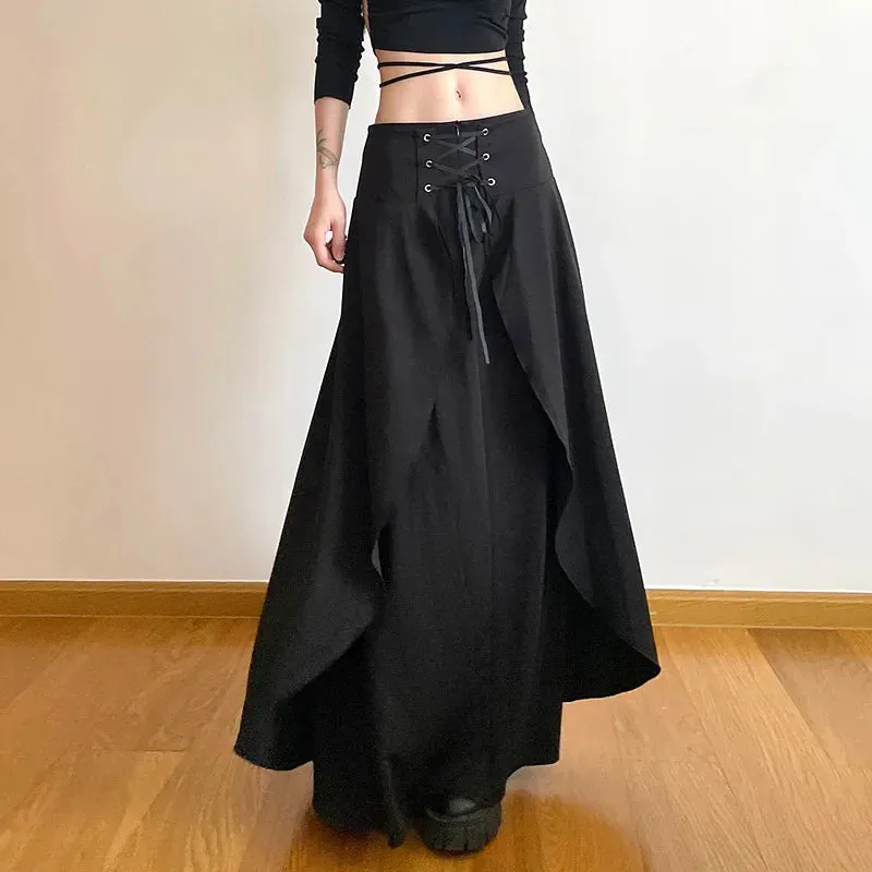 Elegant A-Line Skirt for Women: High Waist Layered Ruffle Maxi for Parties and Weddings in Solid Black