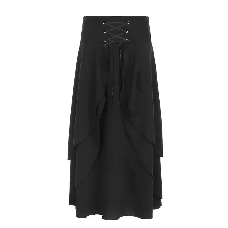 Elegant A-Line Skirt for Women: High Waist Layered Ruffle Maxi for Parties and Weddings in Solid Black
