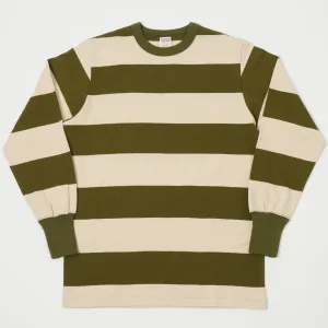 Freewheelers 2225015 Horizontal Striped LS Tee - Olive/Straw Cream