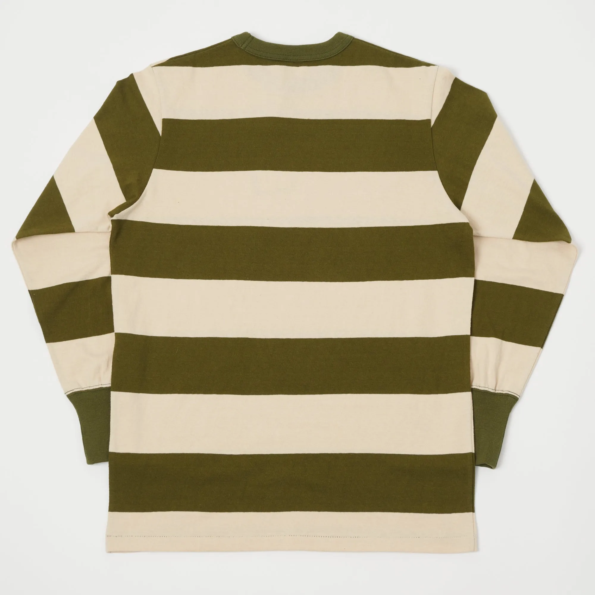 Freewheelers 2225015 Horizontal Striped LS Tee - Olive/Straw Cream