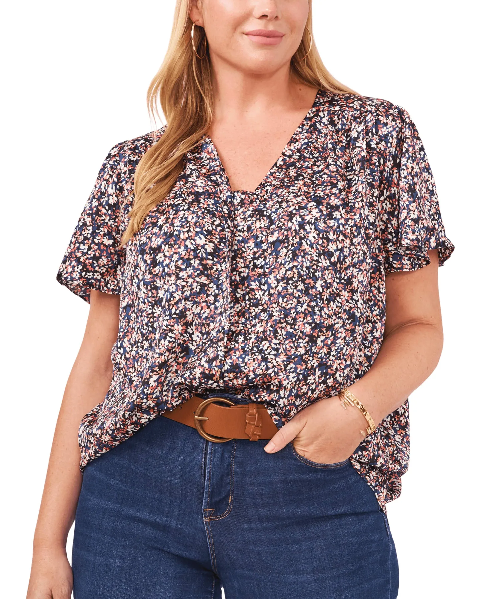 Fresh Blooms Flutter Sleeve Blouse | FRESH PINK