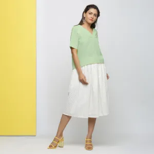 Green Yarn Dyed 100% Cotton V-Neck High-Low Top