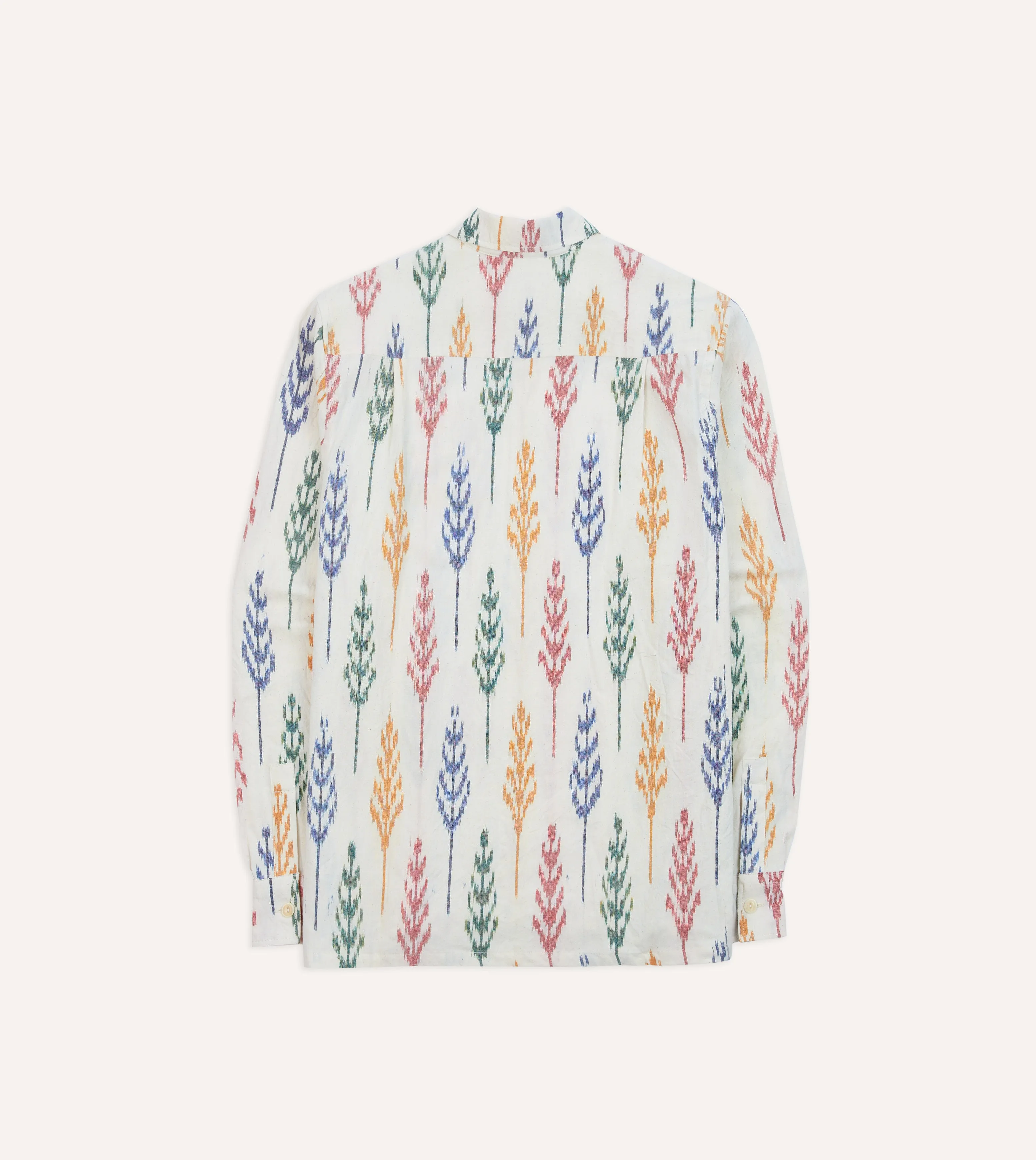 Ikat Print Brushed Cotton Camp Collar Long Sleeve Shirt