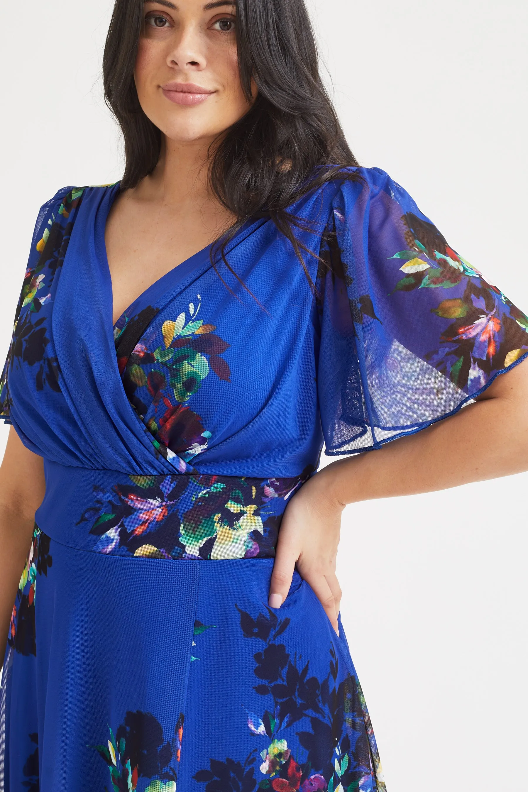 Isabelle Blue Multi Floral Float Sleeve Maxi Dress
