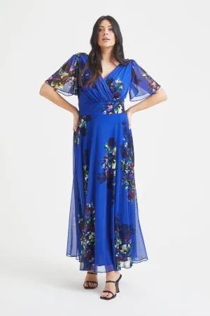Isabelle Blue Multi Floral Float Sleeve Maxi Dress