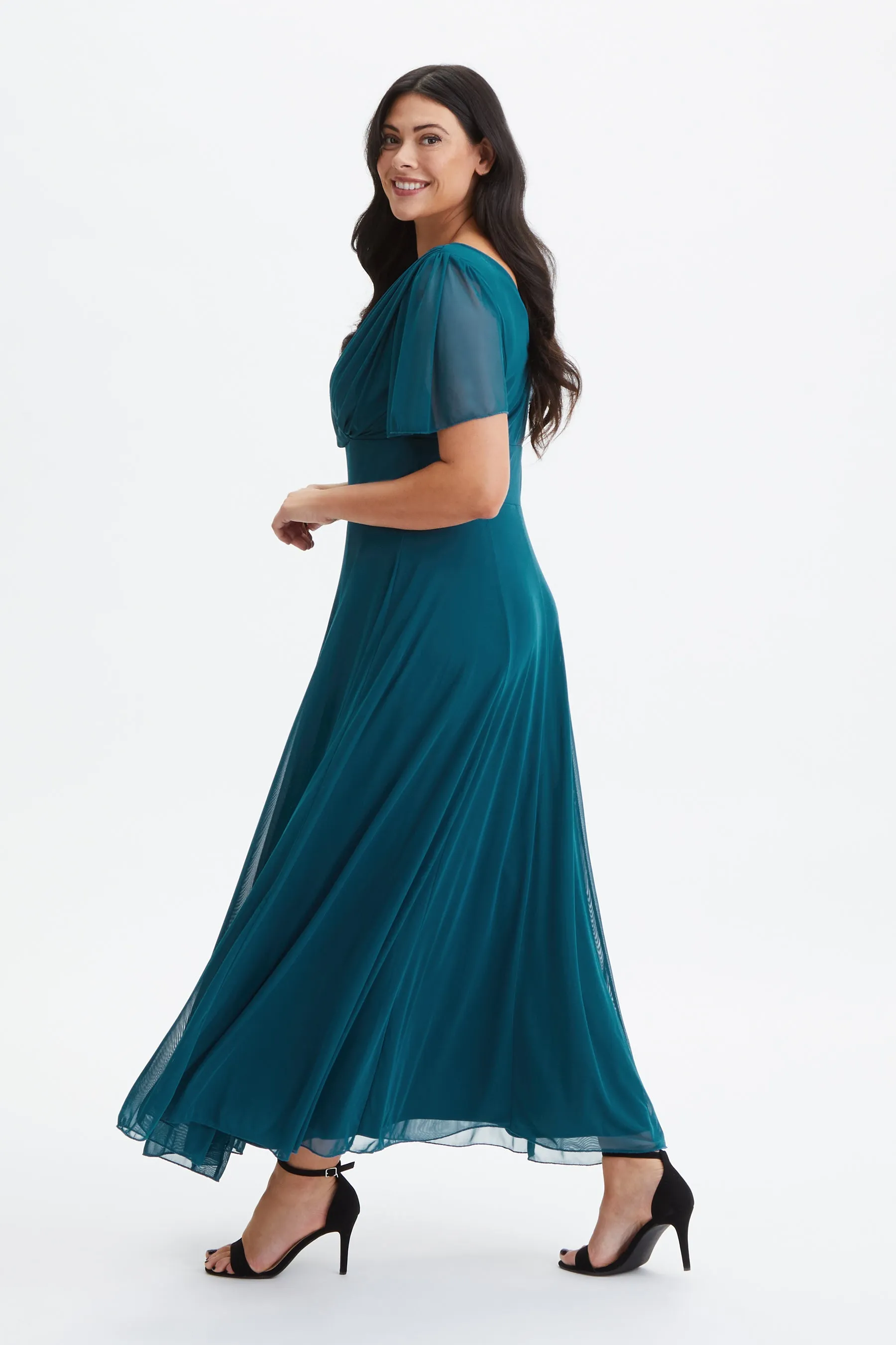 Isabelle Teal Float Sleeve Maxi Dress
