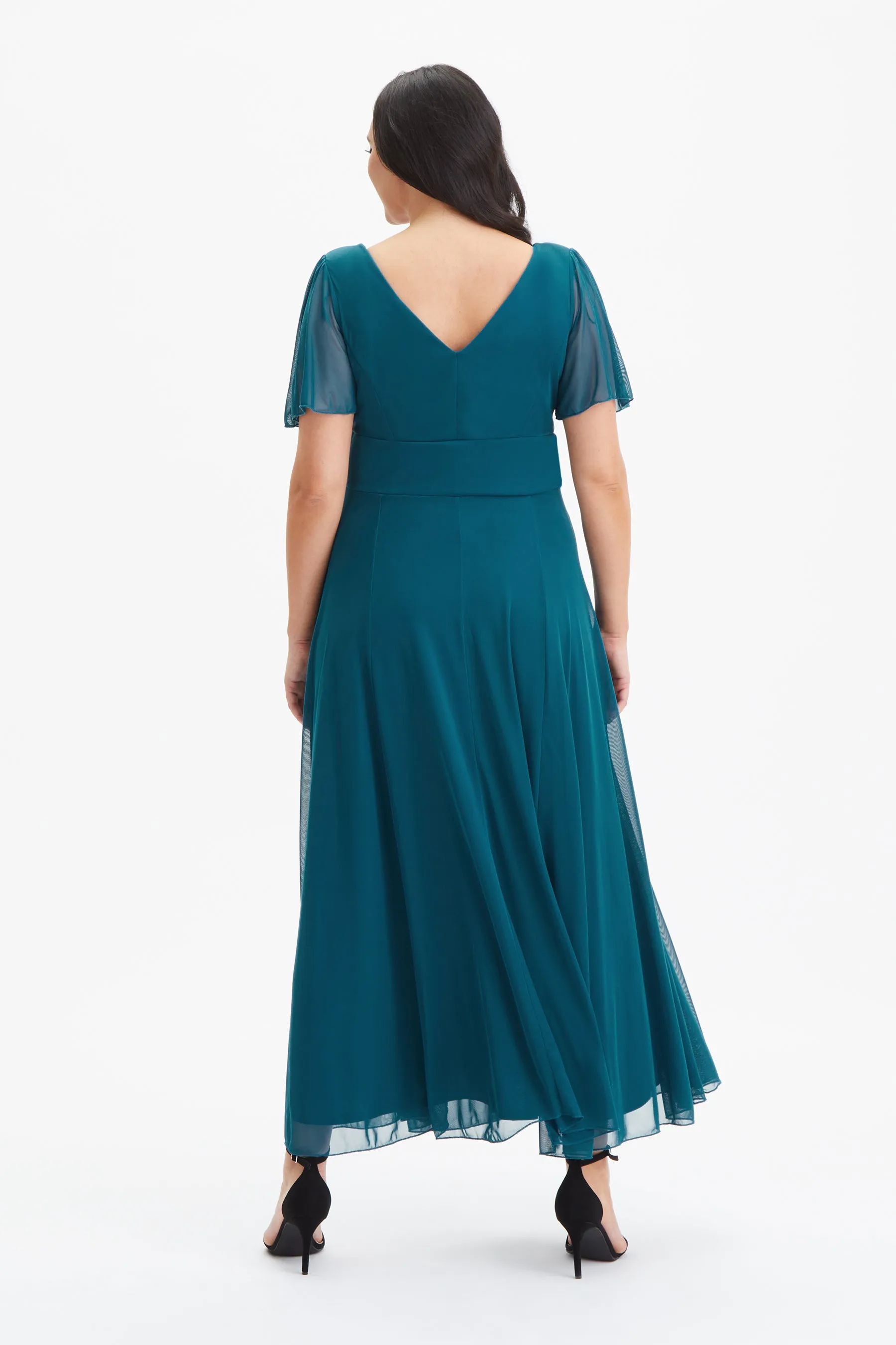 Isabelle Teal Float Sleeve Maxi Dress
