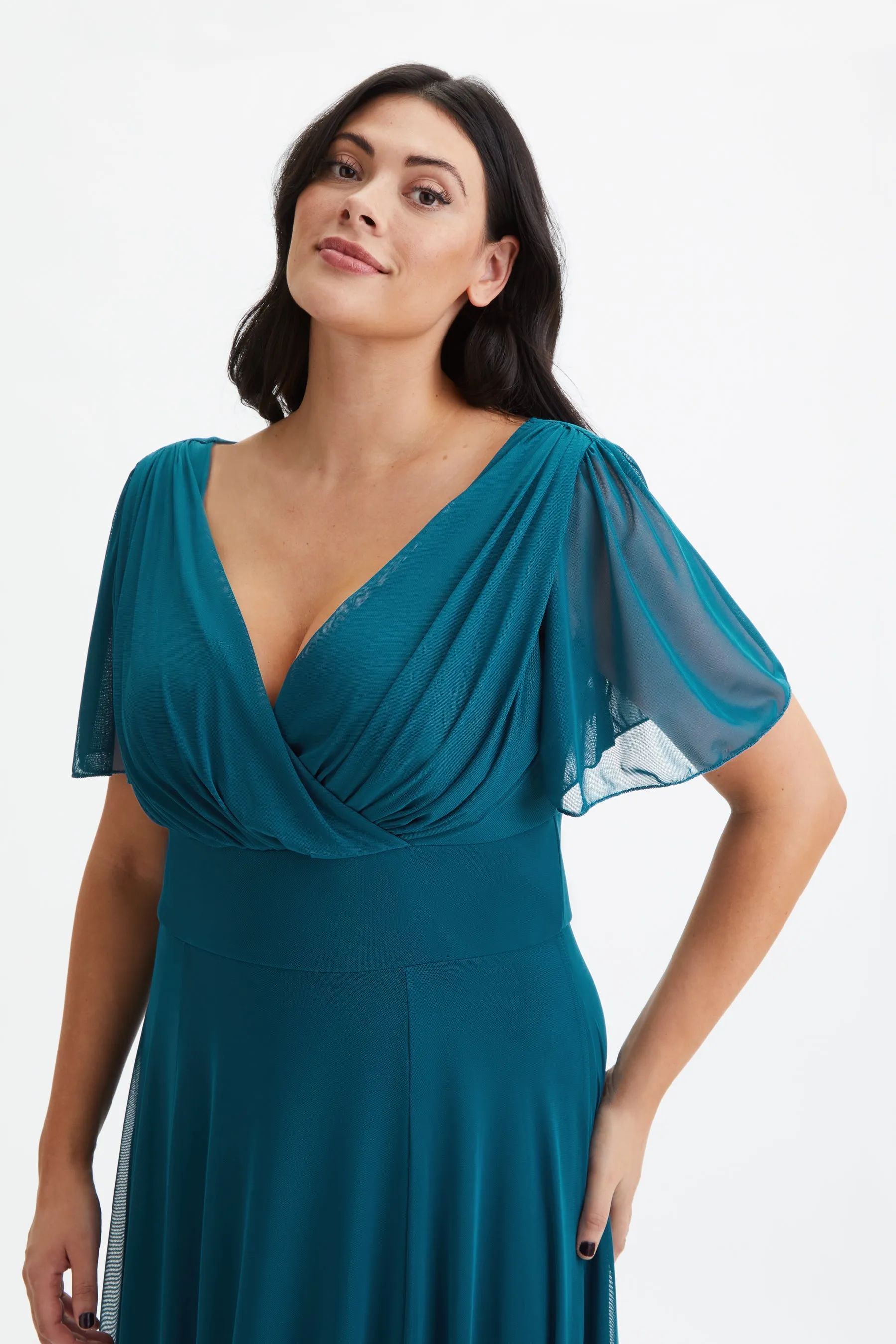 Isabelle Teal Float Sleeve Maxi Dress