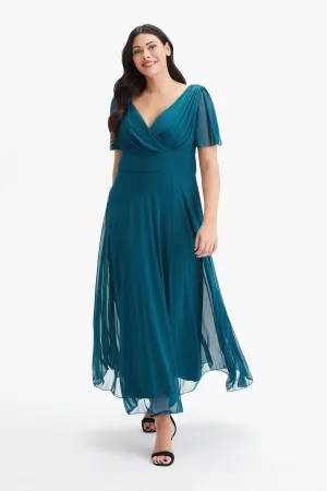 Isabelle Teal Float Sleeve Maxi Dress