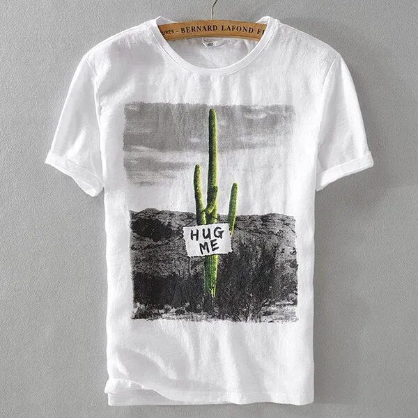 Italy brand men's casual breathable linen t shirt