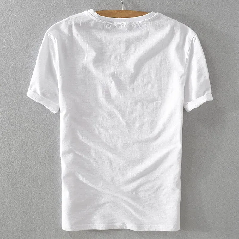 Italy brand men's casual breathable linen t shirt