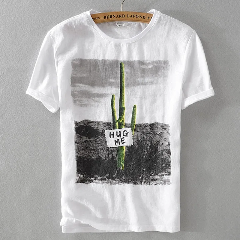 Italy brand men's casual breathable linen t shirt