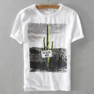 Italy brand men's casual breathable linen t shirt