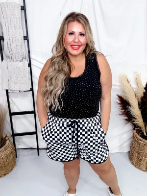 Long Round The Track Black and White Checkered Shorts