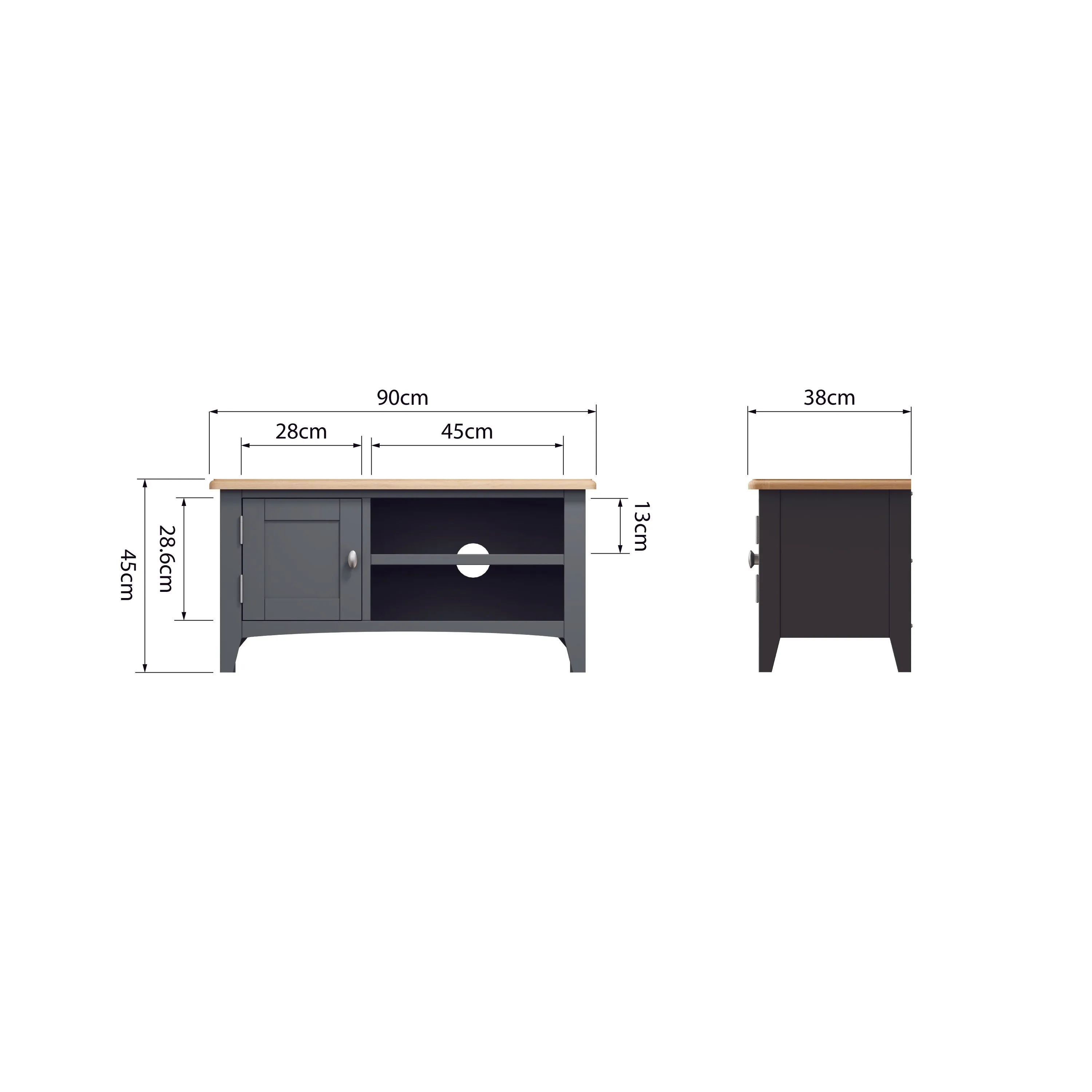 Malmesbury Grey TV Unit 90 x 38 x 45 cm