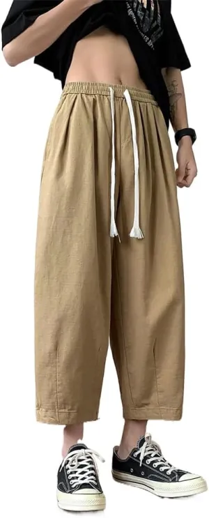 Mens Casual Ankle-Length Pants Chinese Style Summer Loose Harem Trousers