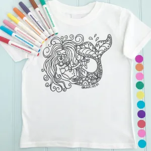 Mermaid Girls T-Shirt Personalised To Colour in