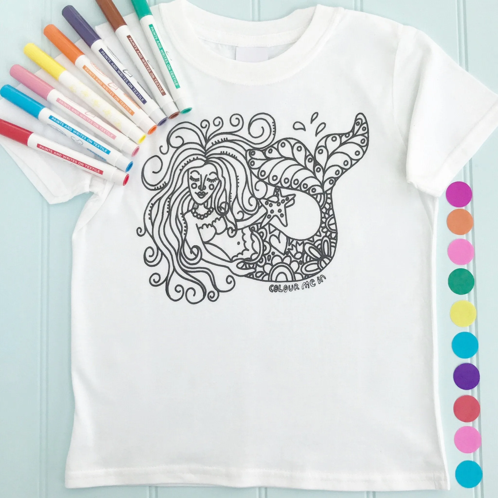 Mermaid Girls T-Shirt Personalised To Colour in