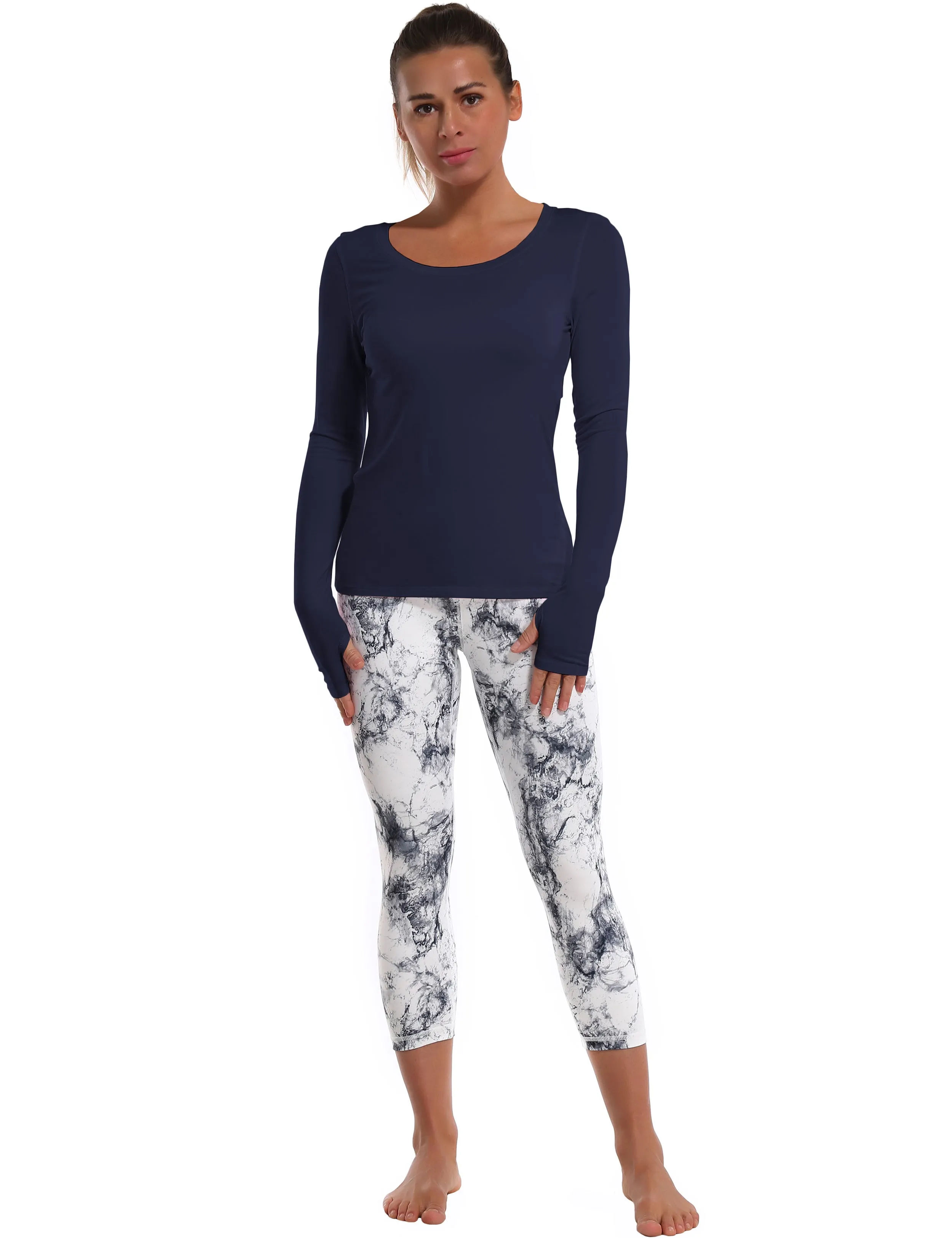 Open Back Long Sleeve Tops darknavy