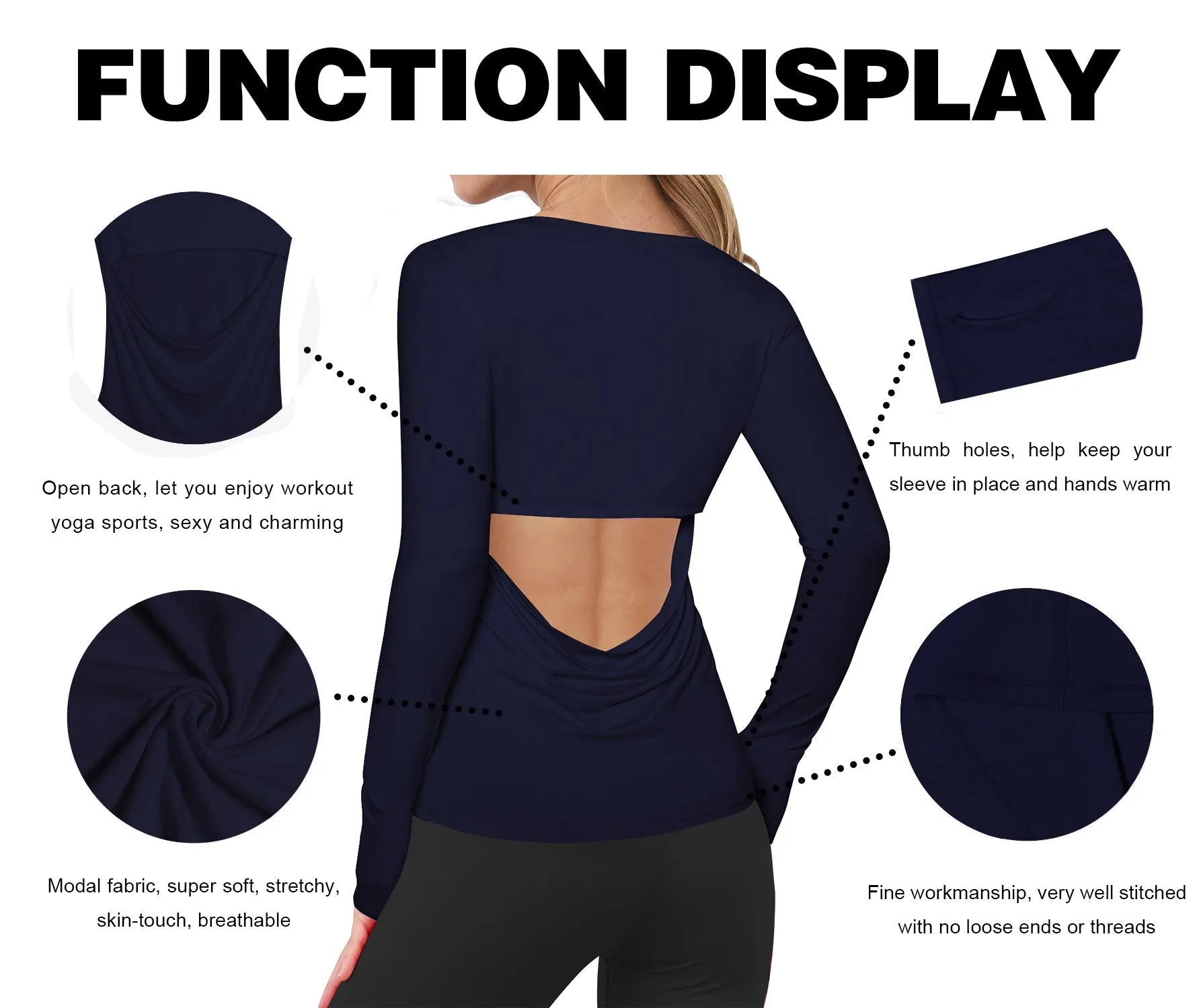 Open Back Long Sleeve Tops darknavy_Gym