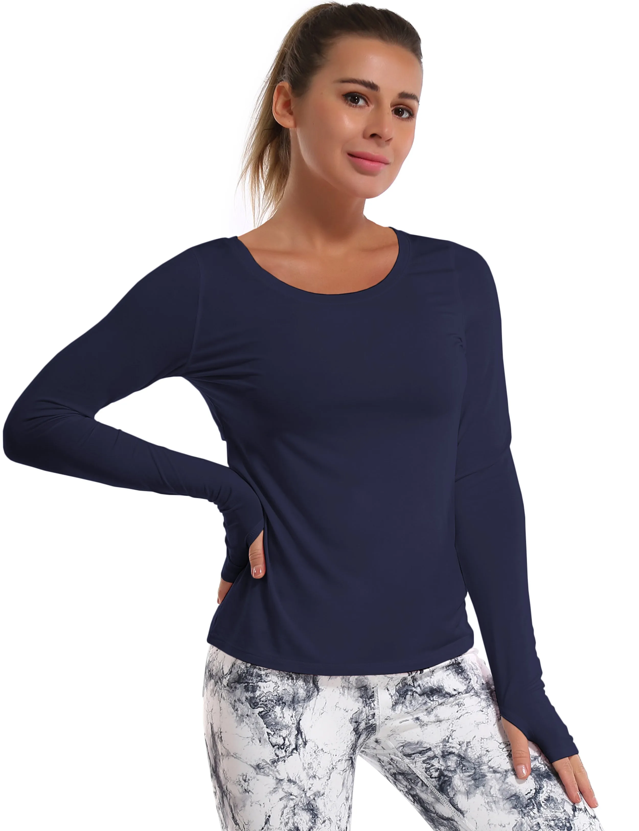 Open Back Long Sleeve Tops darknavy_Gym
