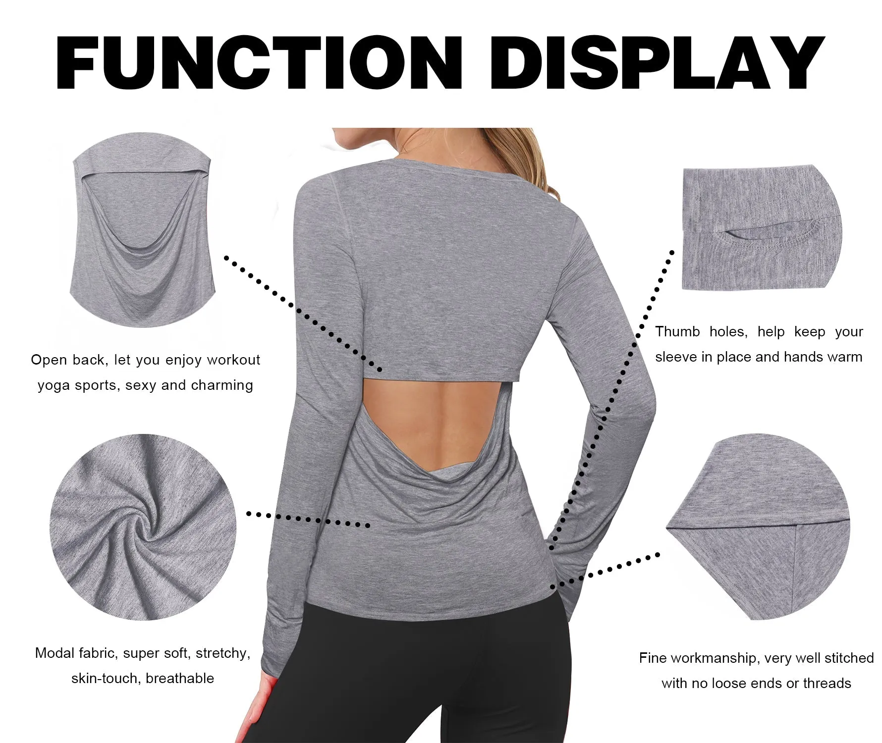 Open Back Long Sleeve Tops heathergray_Golf