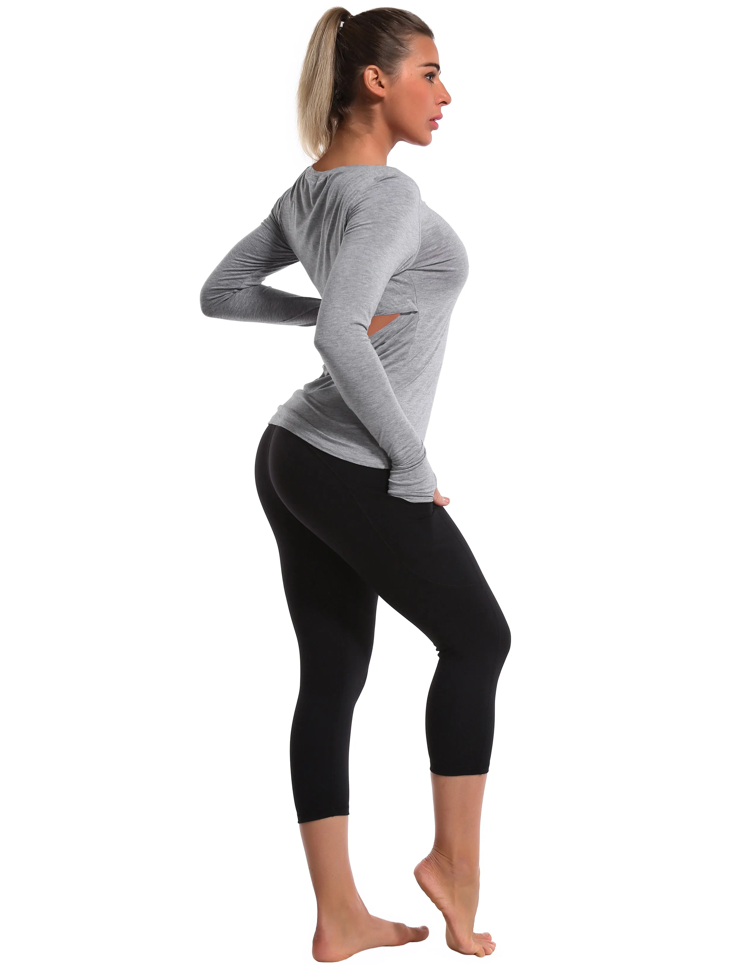 Open Back Long Sleeve Tops heathergray_Golf