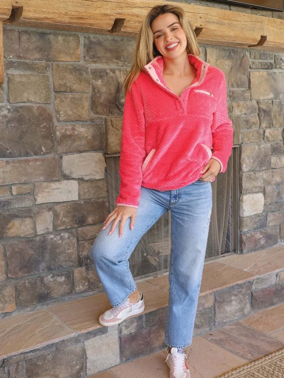 PINK FLEECE PULL OVER