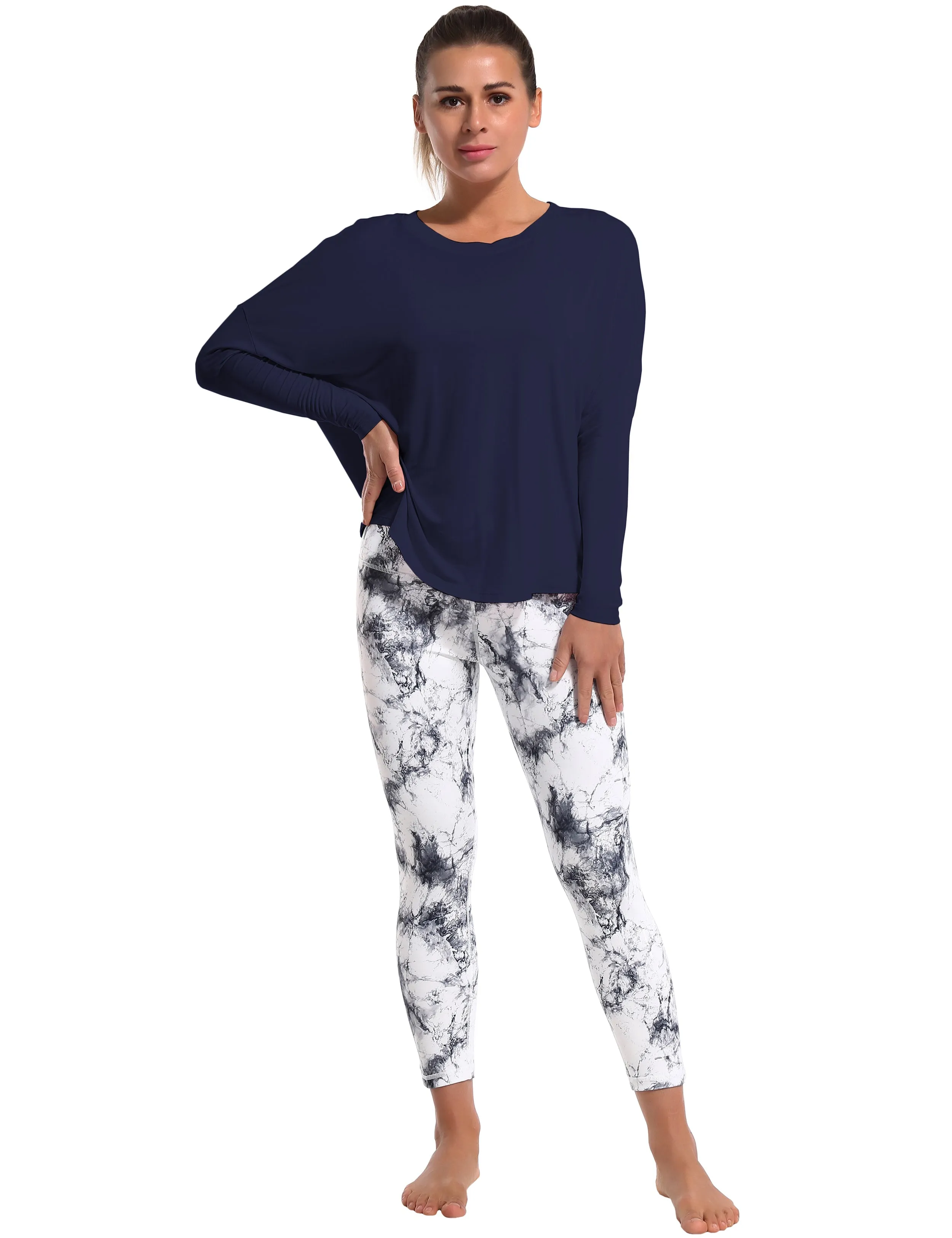 Plus Size Batwing Tunic Tops darknavy_Plus Size