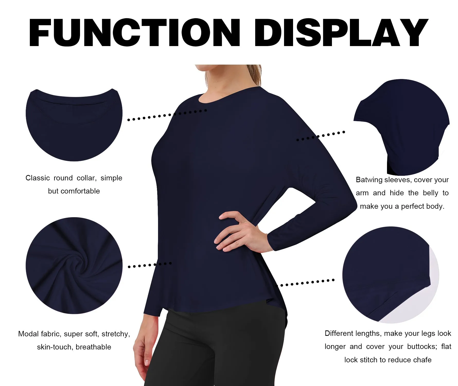 Plus Size Batwing Tunic Tops darknavy_Plus Size