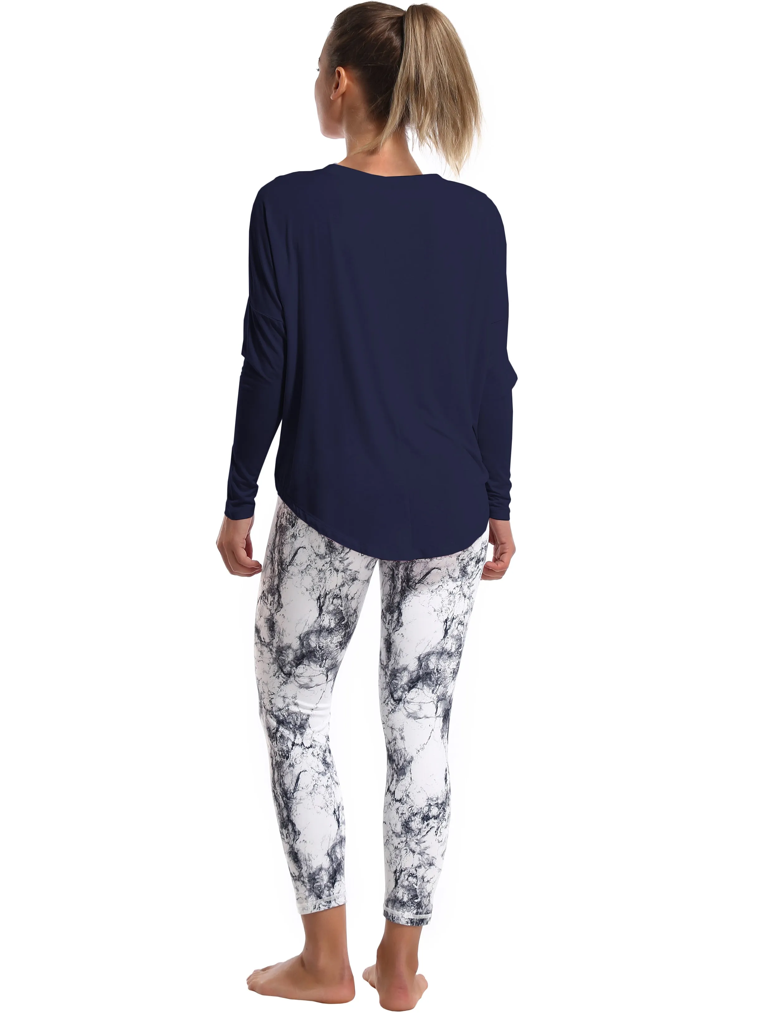 Plus Size Batwing Tunic Tops darknavy_Plus Size